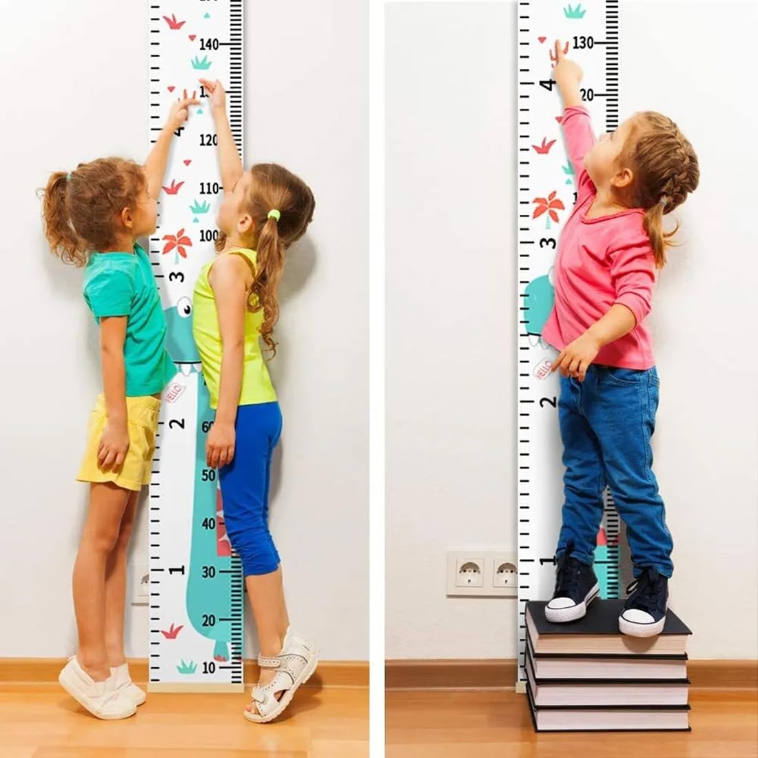 IKOPFLN Metro Altezza Bambini Da Parete, Grafico Crescita Misurazione con Ganci e Misuratore Piede