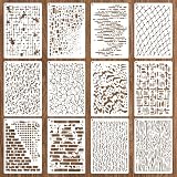 12 Stück Texturen Schablonen,DIY Schablonen Textilgestaltung,Wiederverwendbar Handwerksartikel Stencil,für Scrapbooking,Holz ,Wand  und Fliesenmalerei und Andere Bastelprojekte