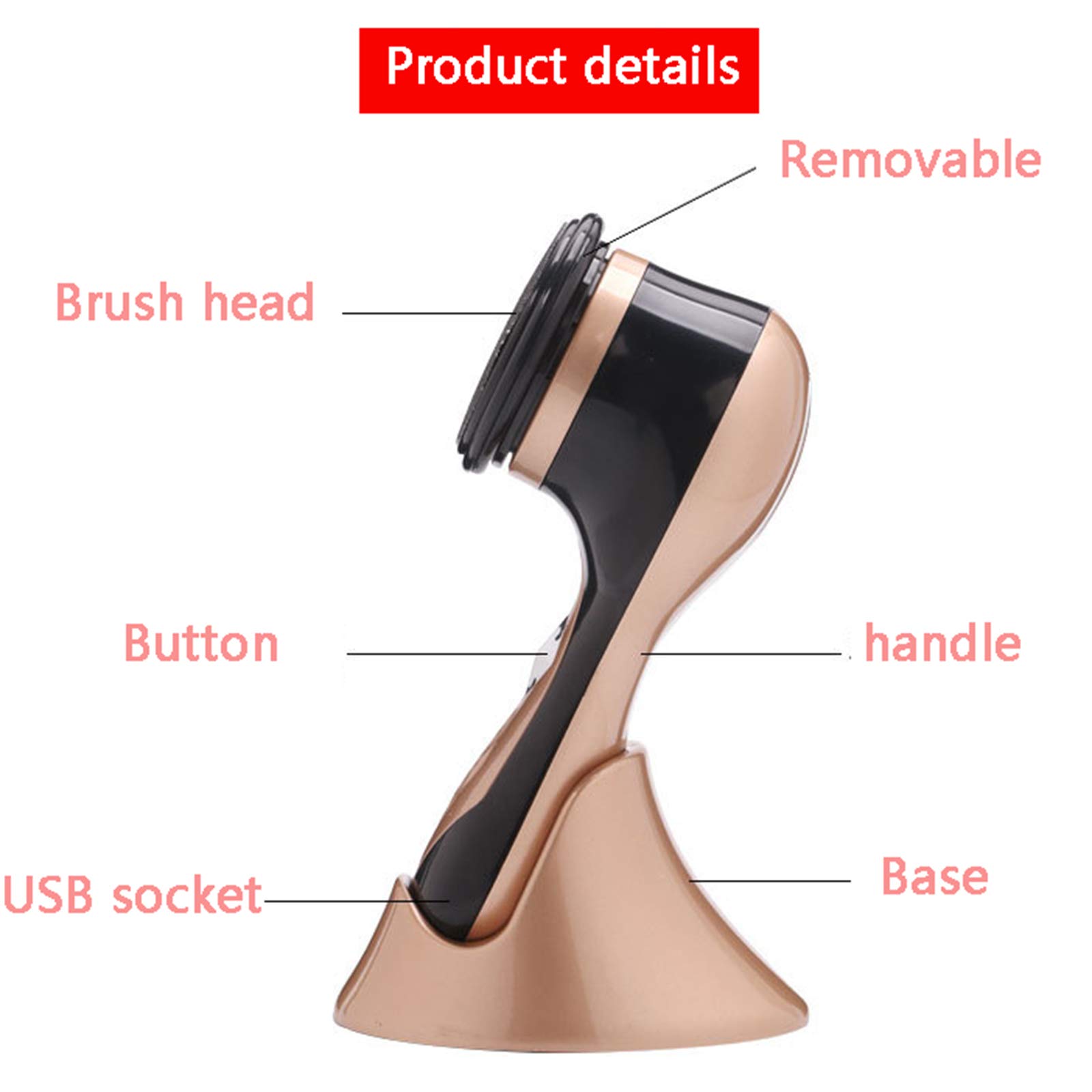 Cepillo eléctrico para pulir zapatos, máquina de limpieza multiusos portátil con 7 cabezales de cepillo de repuesto, recargable por USB, color dorado