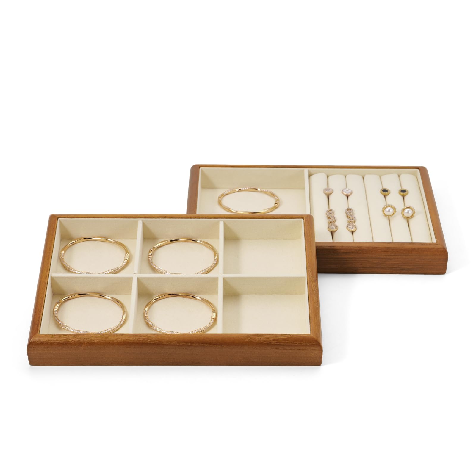 Oirlv Madera Maciza 6 Rejillas,Apilables, Organizador De Joyas, Joyero(Blanco Crema)