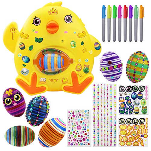 Easter Egg Decorations Kit-Easter Egg Spinner Machine Toy with Easter Decorations with 8 Coloring Non Toxic Markers 6 Easter Eggs for Kids Adults, DIY Eggs Spin Art Machine ,Easter Gifts for Kids
