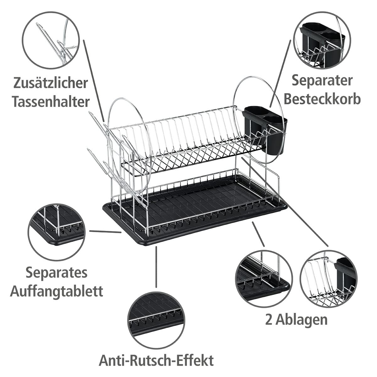 Wenko Escurreplatos Premium Duo, Silver