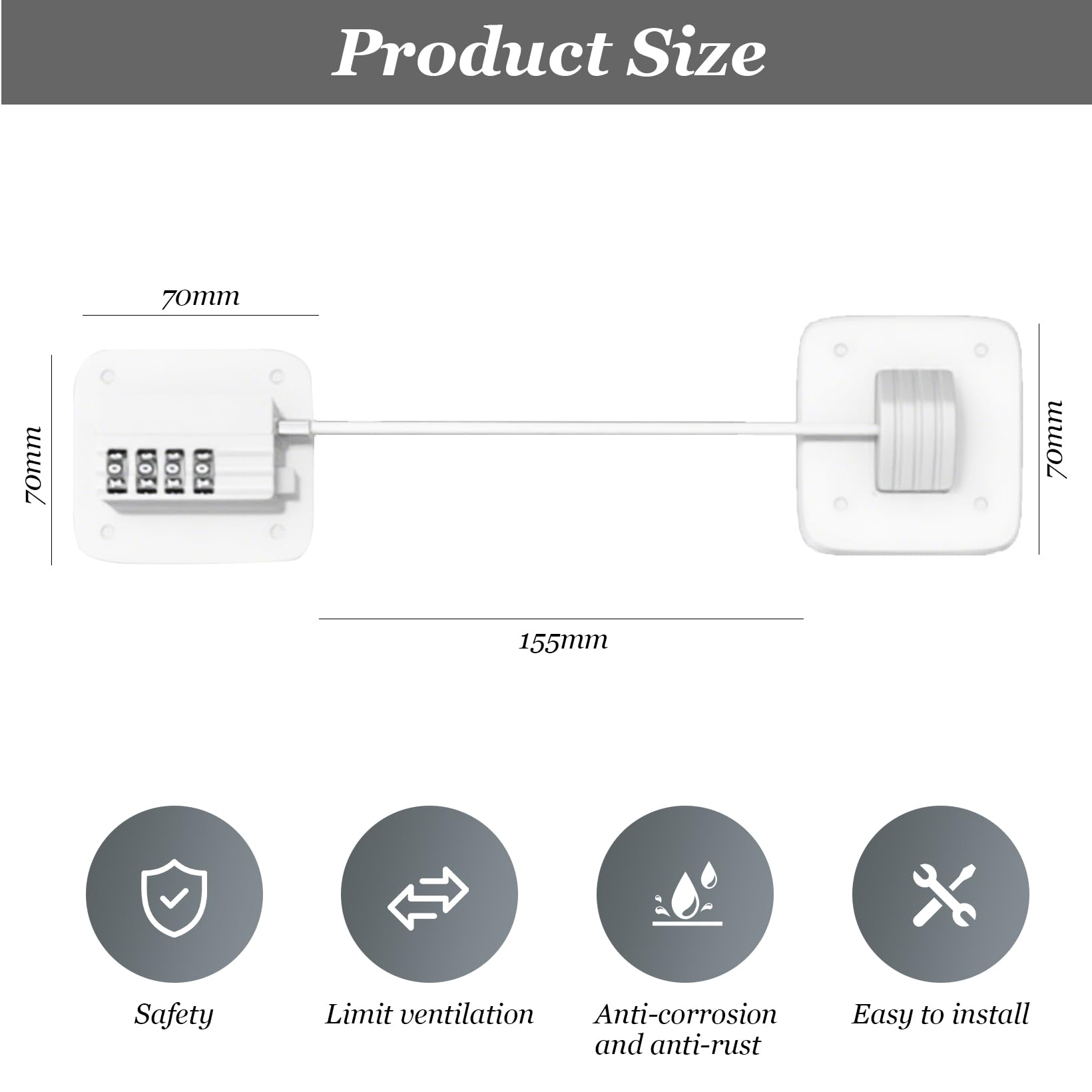Pack of 2 Fridge Lock with Code, No Drilling, Child Lock Cabinet with Password for Babies, Children and Adults, Fridge Lock for Children Under 5 Years (White, Distance 16 cm) - Image 2