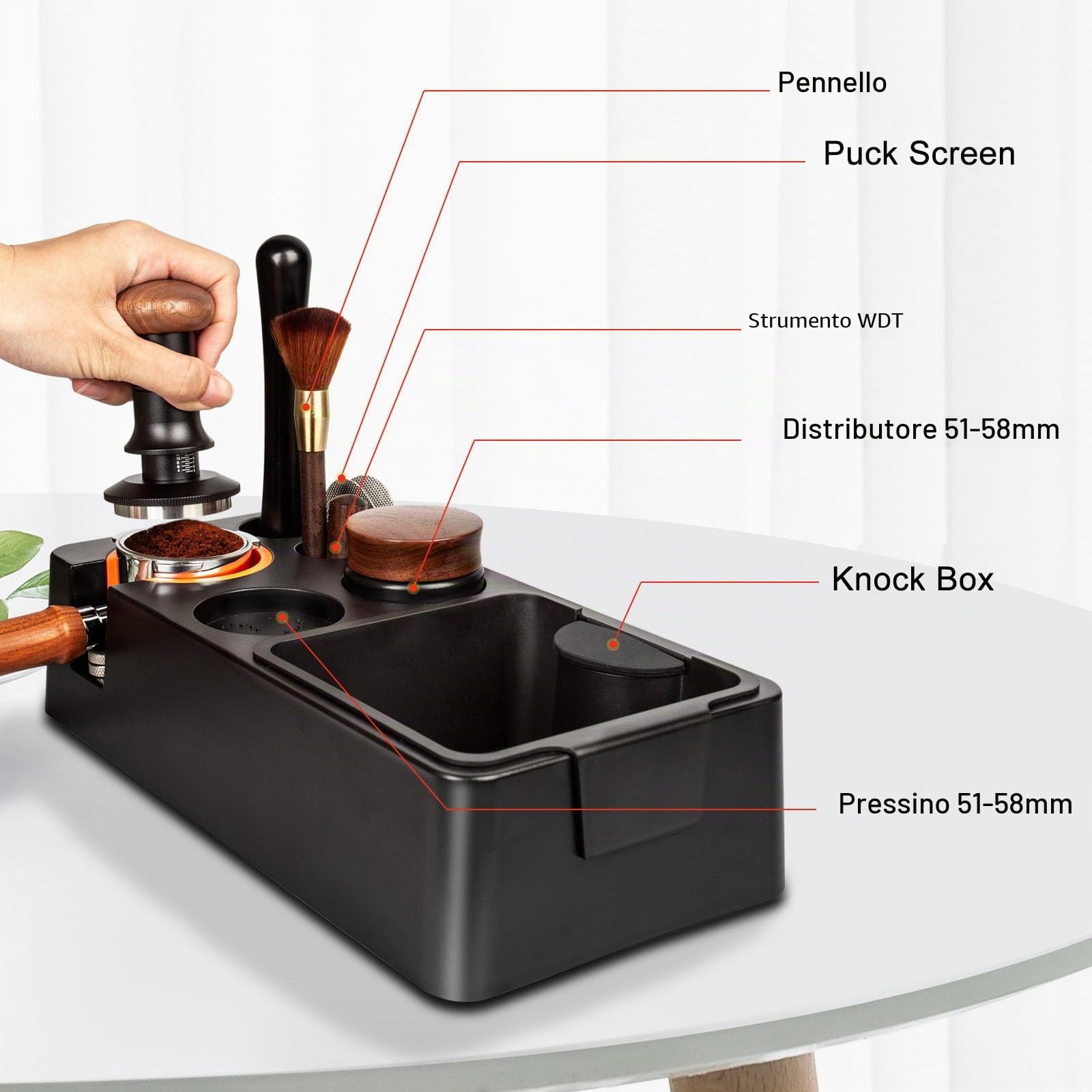 Stazione Tamper, Tamper Station in ABS per Portafiltro da 51–58 mm, per Macchina da caffè Espresso Barista,Stazione Tamper a Cassetto, Coffee Tamping Station,Barista Station