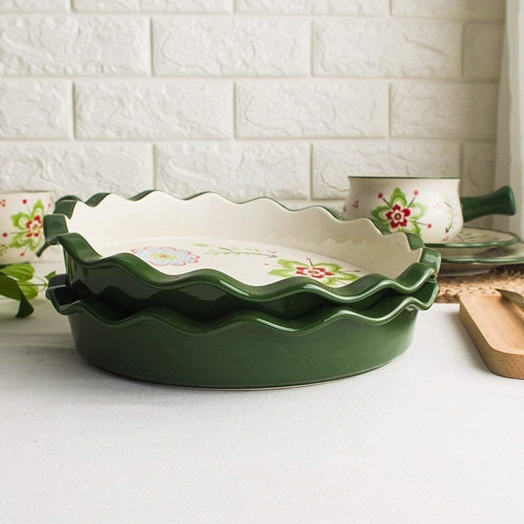 CAFIEDR Nudelschalen Keramikschale Curling Tropical Jungle Handbemalt Pizza Kuchenblech Backofen Auflaufform Geschirr 26,5x5cm Geschirr