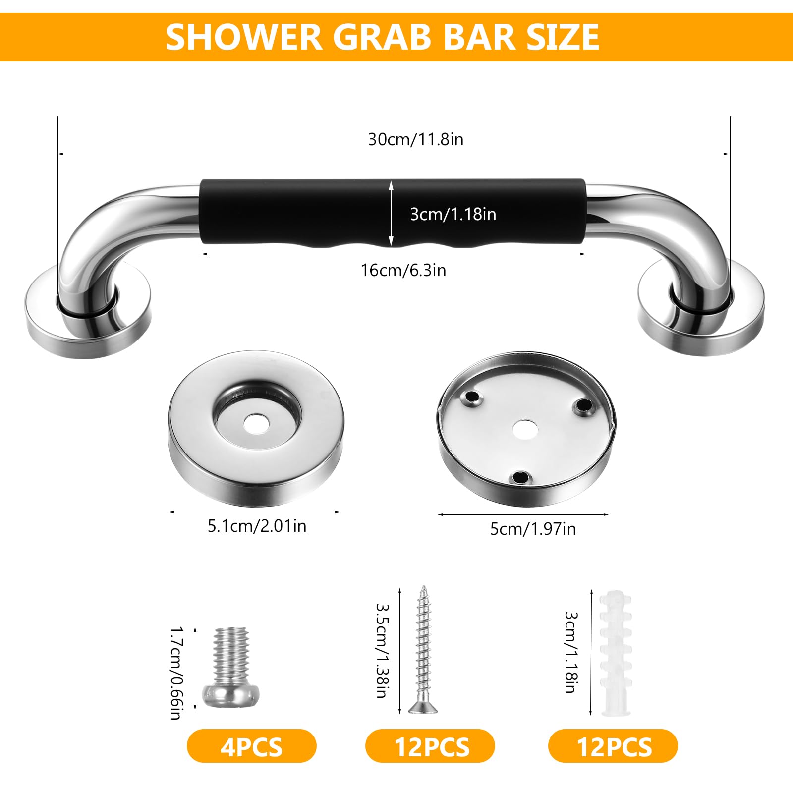 2 Pcs Barre d'Appui WC, Barre de Douche Antidérapante, 30 cm Barres d'appui Salle de Bain, Poignée Douches en Acier Inoxydable, Barres Douche Baignoire pour Toilettes Handicapées Enceinte
