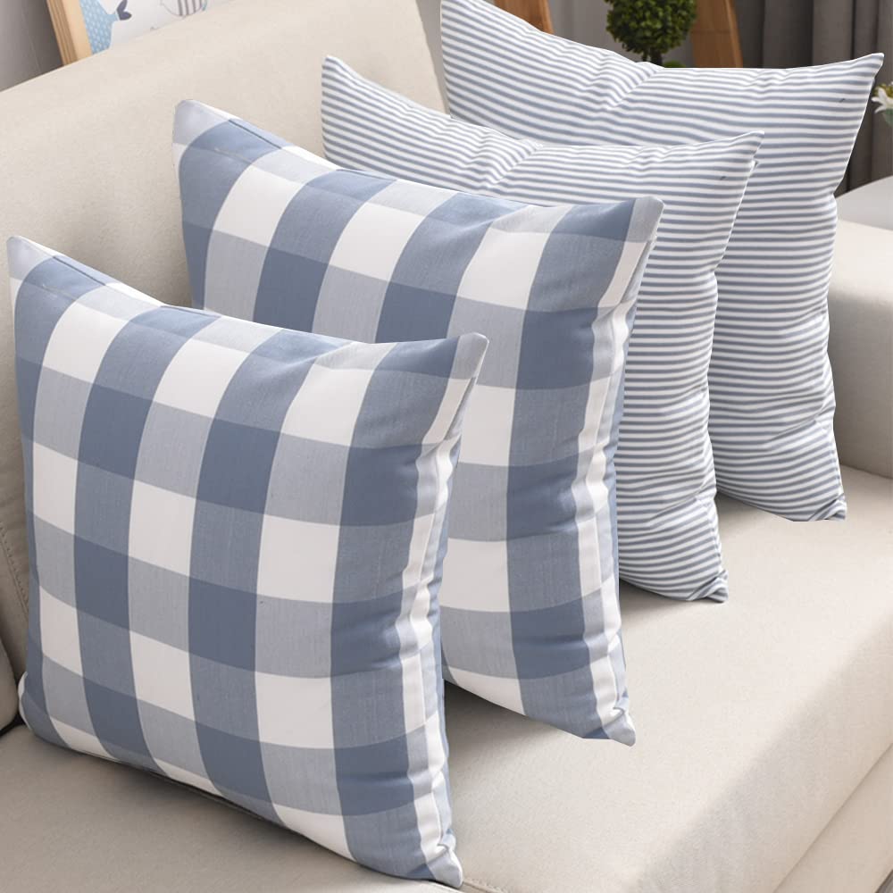 Federe Per Cuscini Quadri Scozzesi: Set Da 4 In Cotone E Lino, Motivo Buffalo Check, 45x45 Cm, Nero - 6