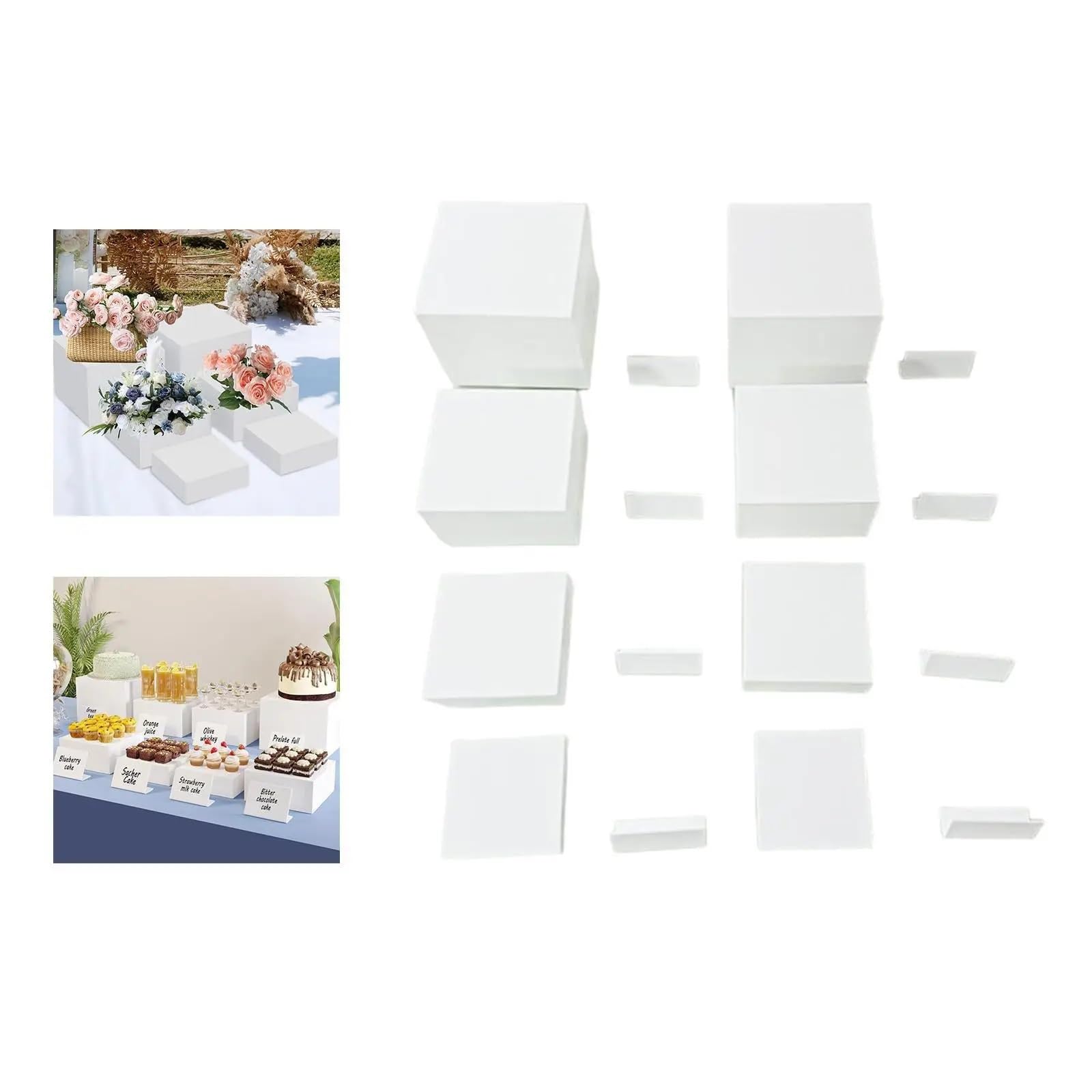 Soporte para bufé 8 piezas de caja exhibición cubo, soporte elevador for mesa buffet, anidado for alimentos, catering, coleccionables, pasteles, joyas