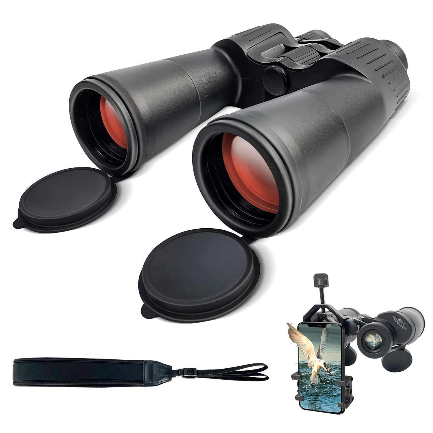 HD 12x60 Waterproof Binoculars Stargazing High Powered with Clear Vision BAK4 Prism Lens&Adapter,Long Range Fogproof Zoom Binocular Gift for Adults