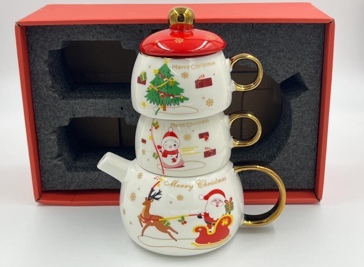 Christmas Tea for Two Gift Set - Teapot & Cups in Gift Box
