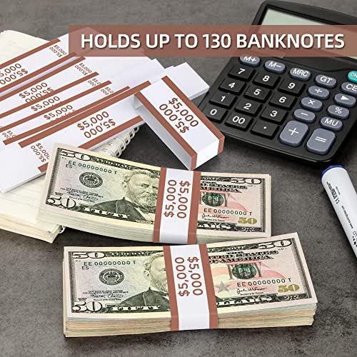 PONNOR Money Bands 550 Pack for Cash Self Adhesive Wrappers for Bills Currency Straps for Dollar Wraps Organizer($5000 / Brown)