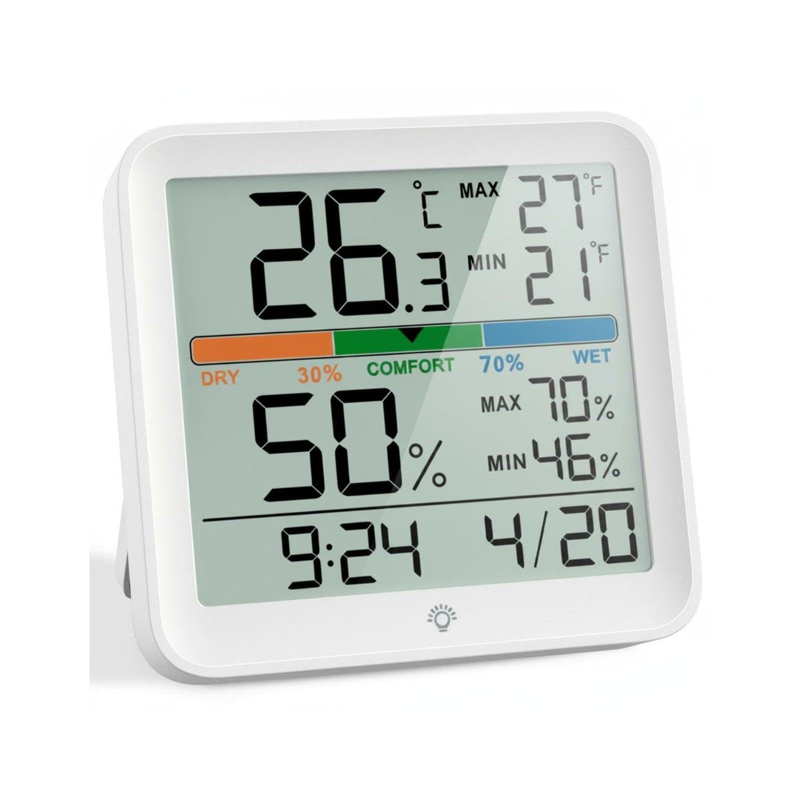 indoor thermometer hygrometer clock display digital temperature | digital thermometer and humidity meter | versatile & comfortable | abs build | great for walls or flat placement