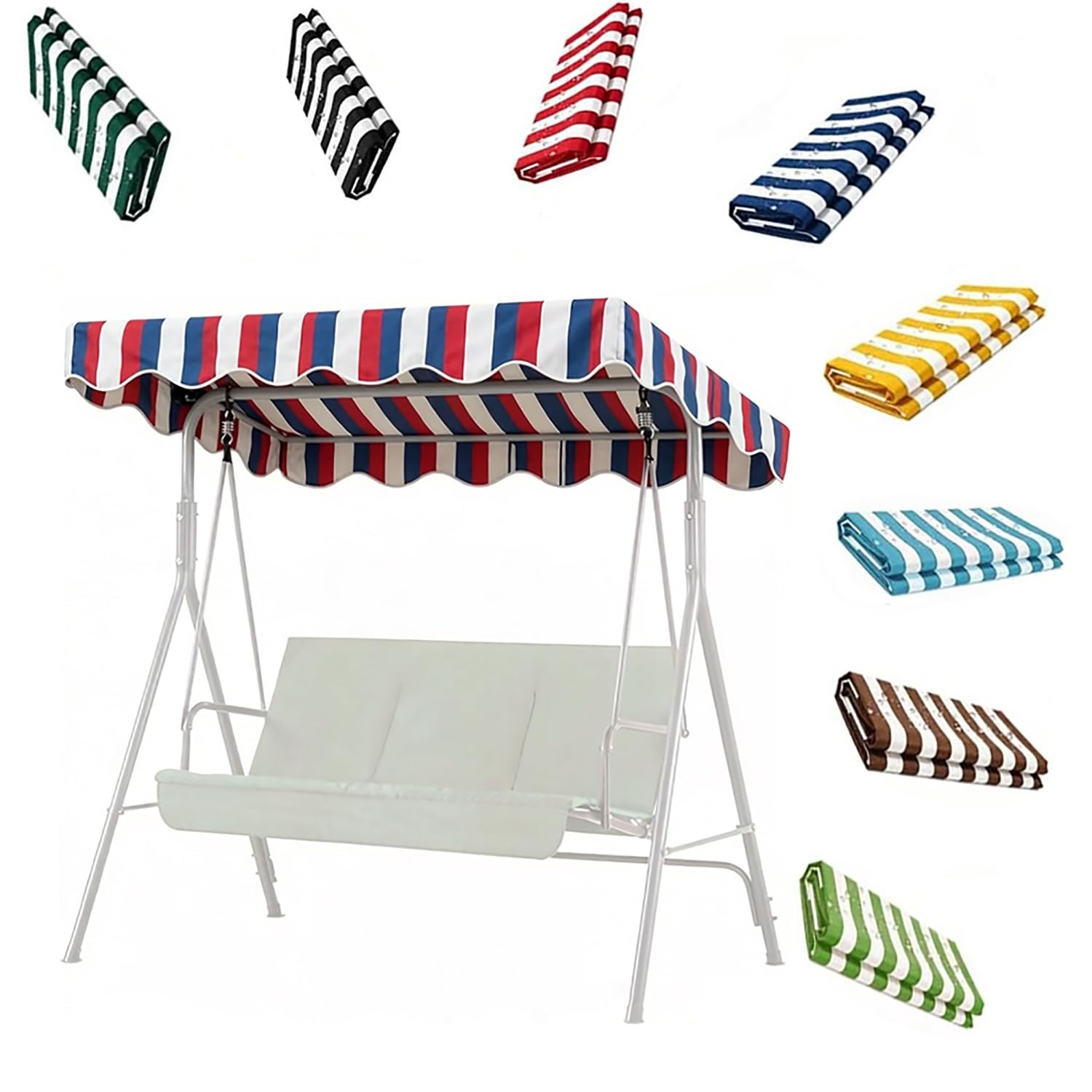 YCXHGK Outdoor Patio Swing Striped Canopy Replacement Cove, Stripe Porch Swing Replacement Top, Awning Cover for Garden Beach Poolside Furniture(Blue Red,195x115cm/76.8x45.3in)