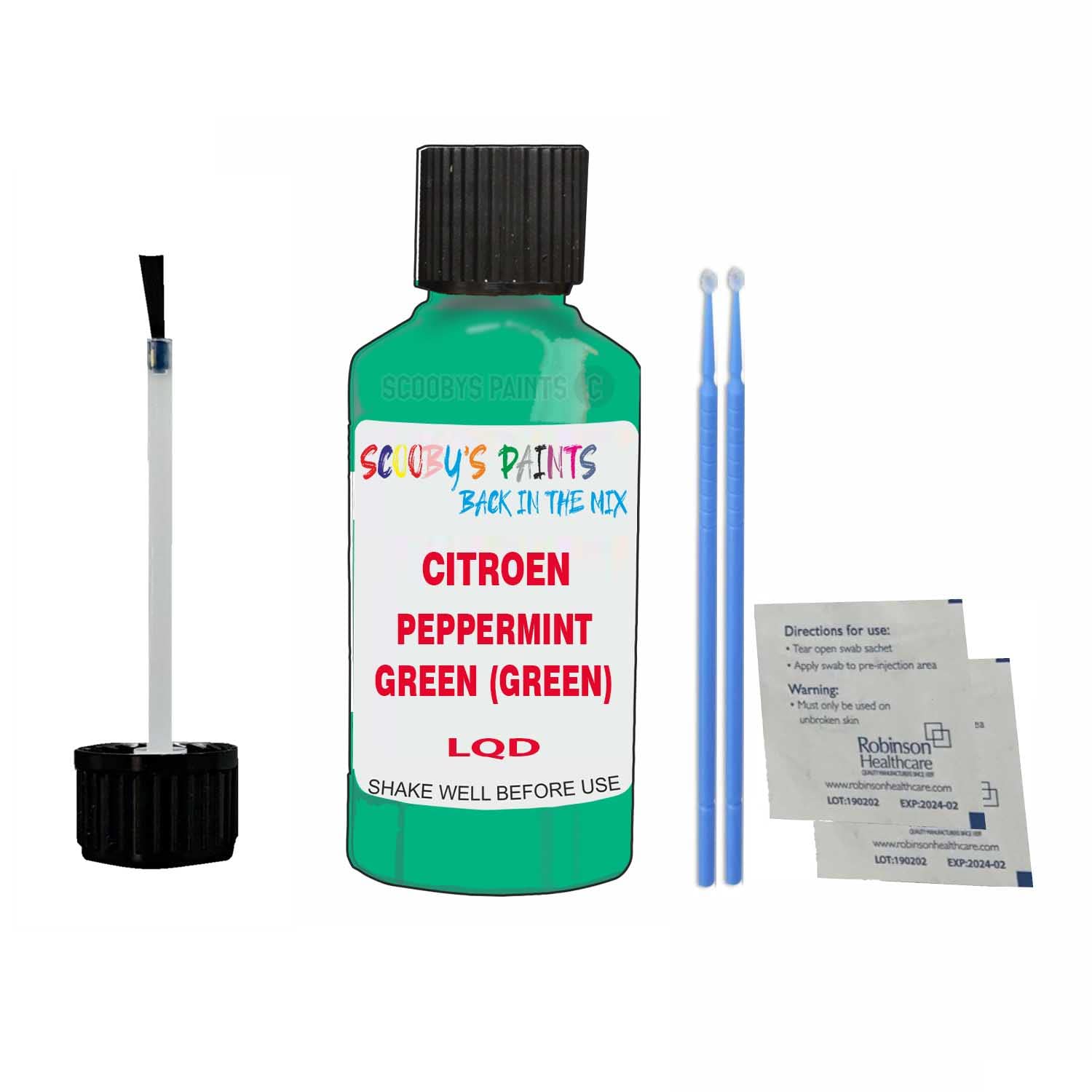 Scoobys Paints Back In The Mix Peppermint Green (Green) Touch Up Paint For Citroen Berlingo Van Lqd 2011-2011 30Ml Bottle Brush Scratch Stone Chip Repair Pen