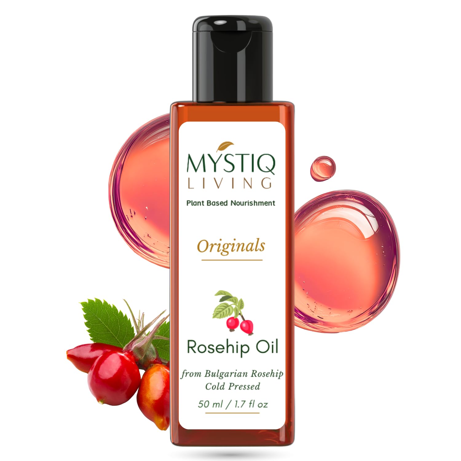 Mystiq Living Rosehip Oil for Skin and Face - 50 ML | Face Oil for Gua Sha Massage | For Acne Scars, Under Eyes, Fine Lines, Anti Pigmentation, Glowing Skin | 100% Pure & Natural, Cold Pressed | Rosehip Seed Oil