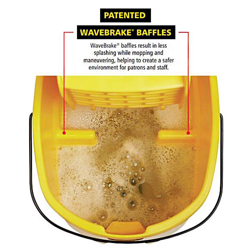 Rubbermaid Commercial Products WaveBrake 44 QT Side-Press Mop Bucket and Wringer Combo on Wheels with Foot Drain, Yellow, for Heavy-Duty Floor Cleaning