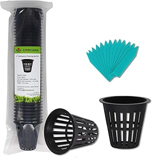 COSCANA®, Nursery Pots, 2 inch Net Pot, 15 Pack / 30 Pack / 60 Pack / 120 Pack, Garden Slotted Mesh Plastic Plant Net Cup with Plant Labels, Heavy Duty Wide Lip for Hydroponics, (30 Pack, 2 inch)