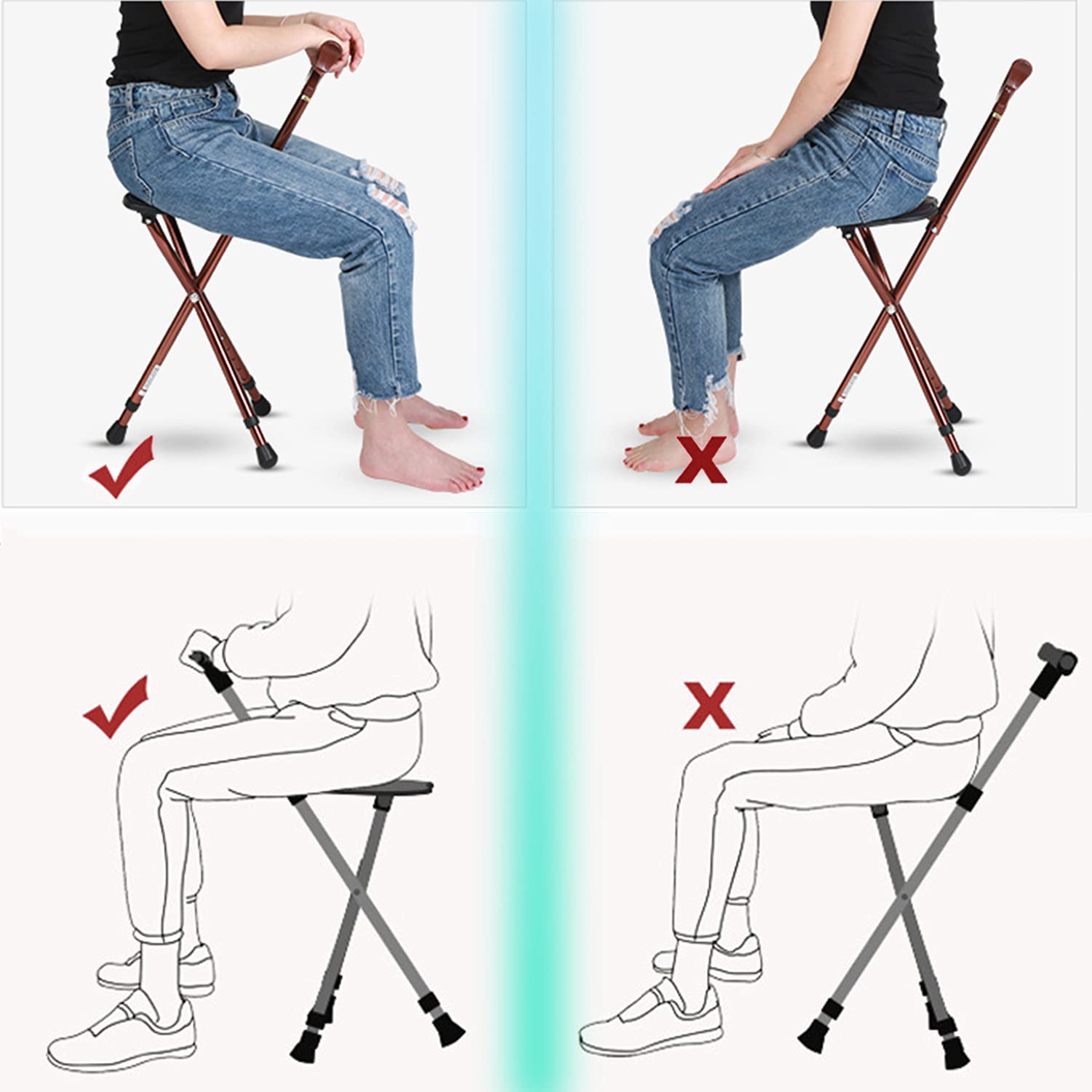 Bastoni Pieghevoli Con Sedile Sedile In Canna Pieghevole 150 Kg Bastone Da Passeggio Sedile In Canna Regolabile In Altezza Bastone Da Passeggio In Alluminio Spesso E Resistente, Alto, Unisex Per Anzi