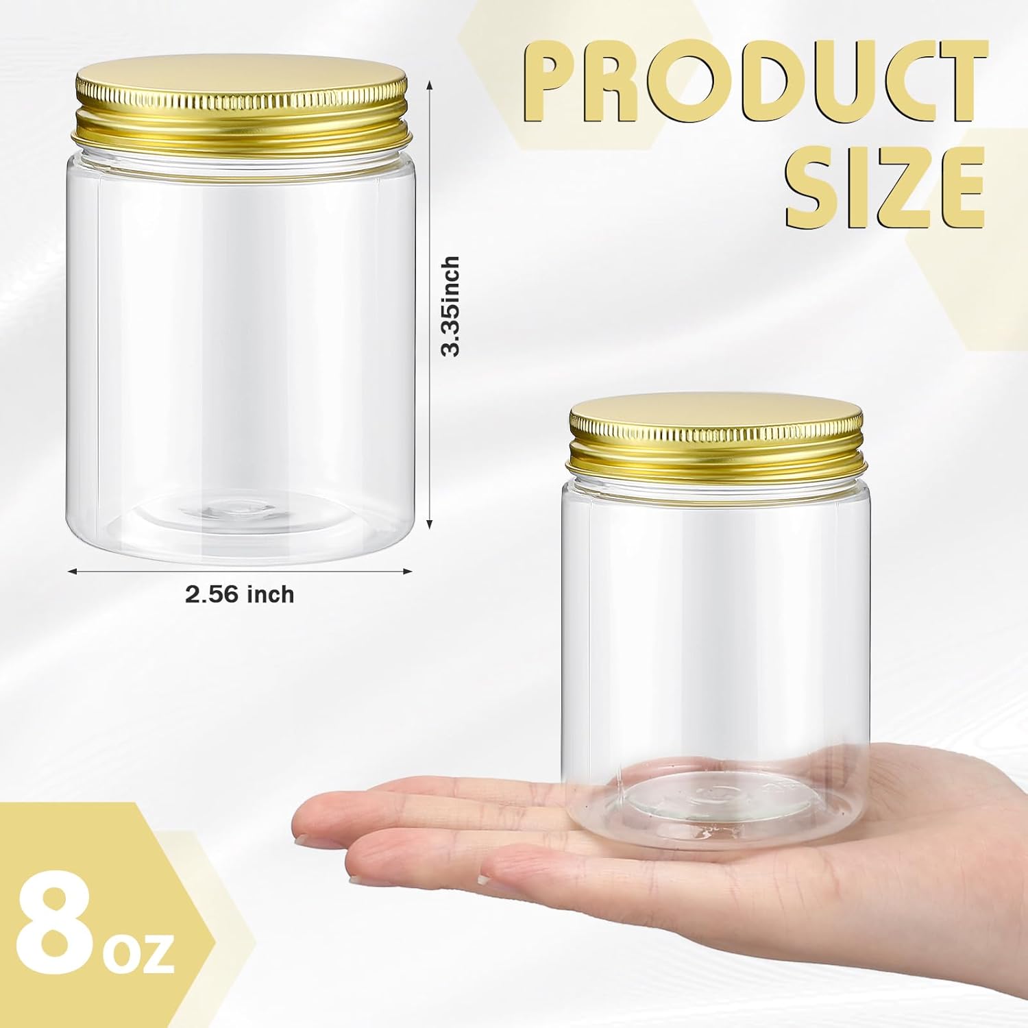Wesiti 200 Pcs 8 oz Clear Plastic Mason Jars Containers With Screw on Gold Lids Refillable Round Empty Plastic Jars Storage Containers Reusable for Kitchen Household Dry Food Storage Honey Herb Nuts