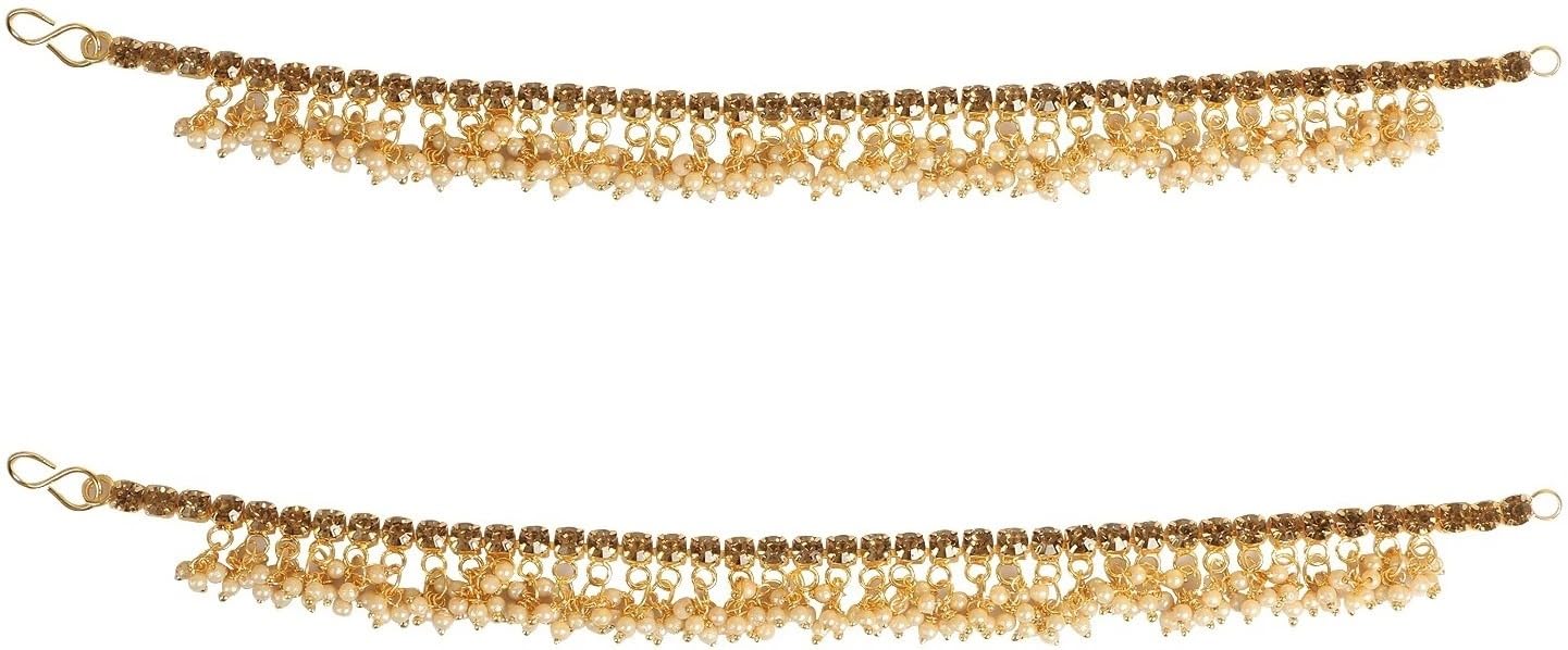 womensky Traditional Gold Plated Encased With Faux Kundan & Pearls Adjustable Pair Of Bridal Golden Anklets Payal For Women-picture-10