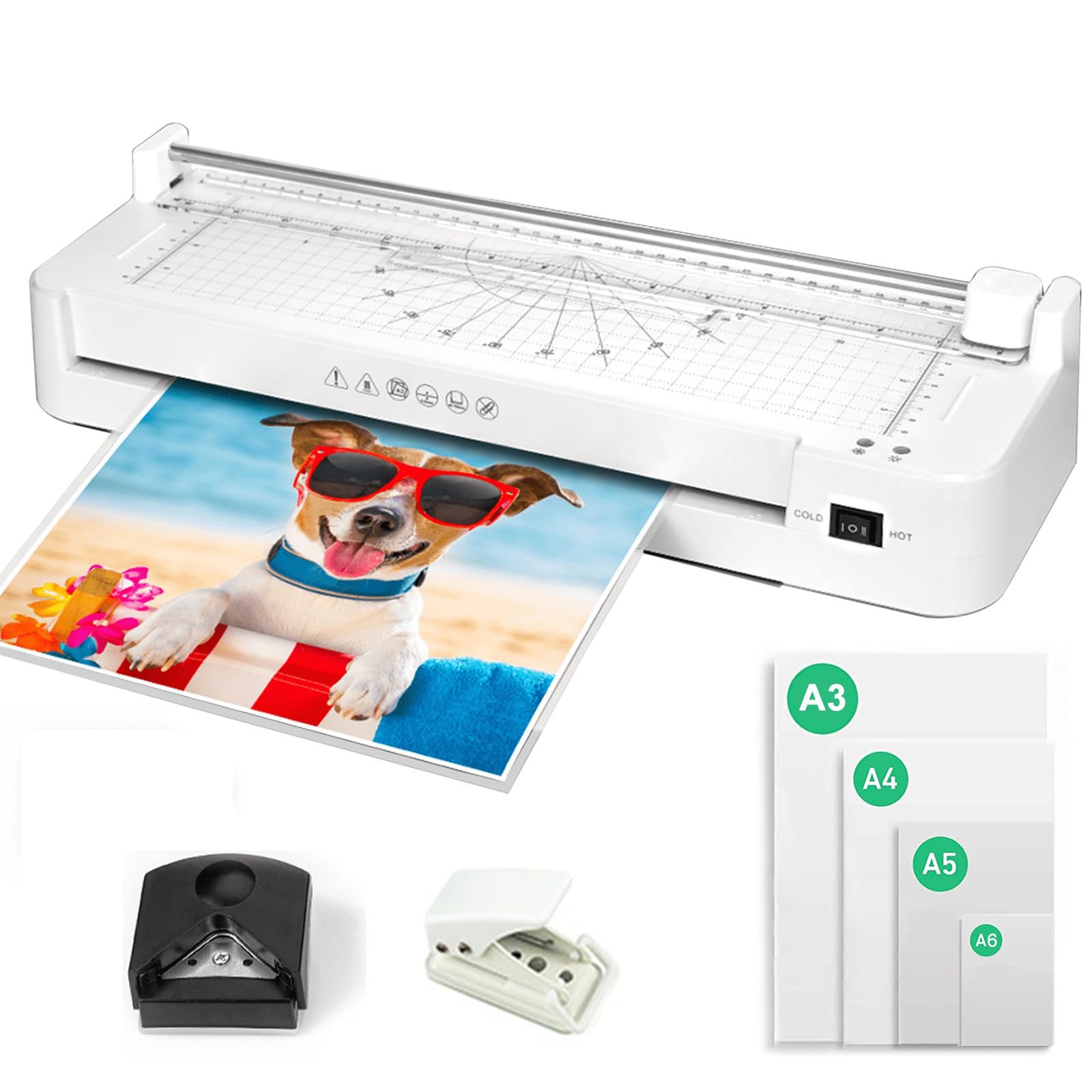 Laminator A3, 13-calowy laminator termiczny do papieru z 40 foliami do laminowania termicznego do formatu A3 A4 A5 A6, przycinarka do papieru, laminator na gorąco i na zimno dla biuro
