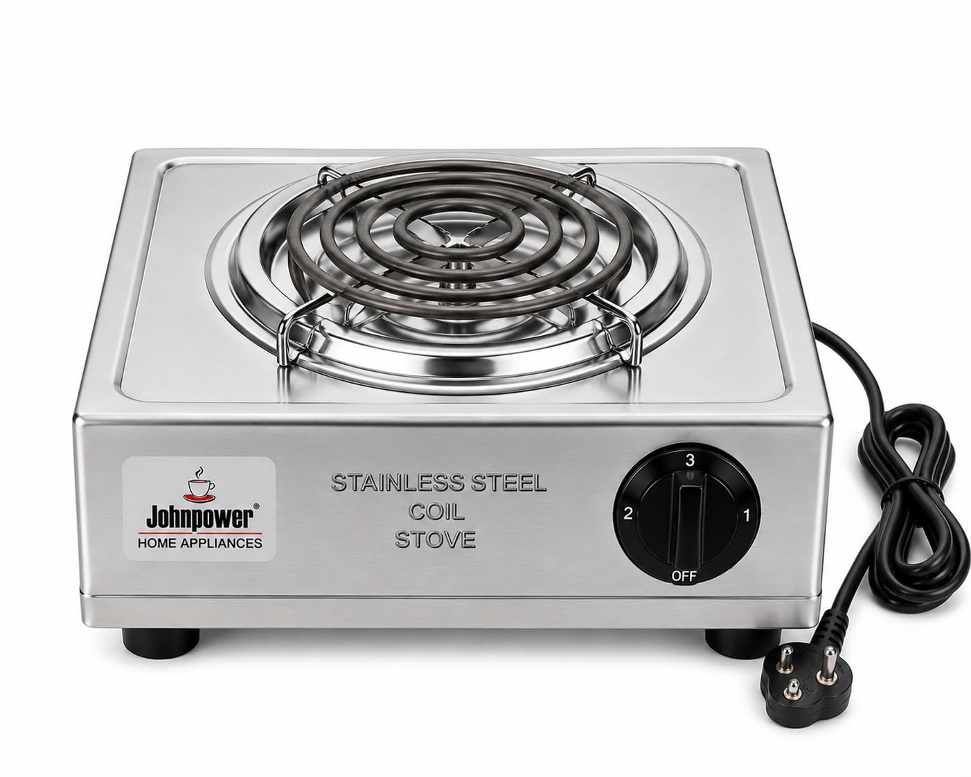 Johnpower Stainless Steel Electric Coil Stove, 2000W | 5-Level Temp Control, Even Heat Distribution, Overheat Protection, Portable & Compact, All Cookware Compatible-image-5