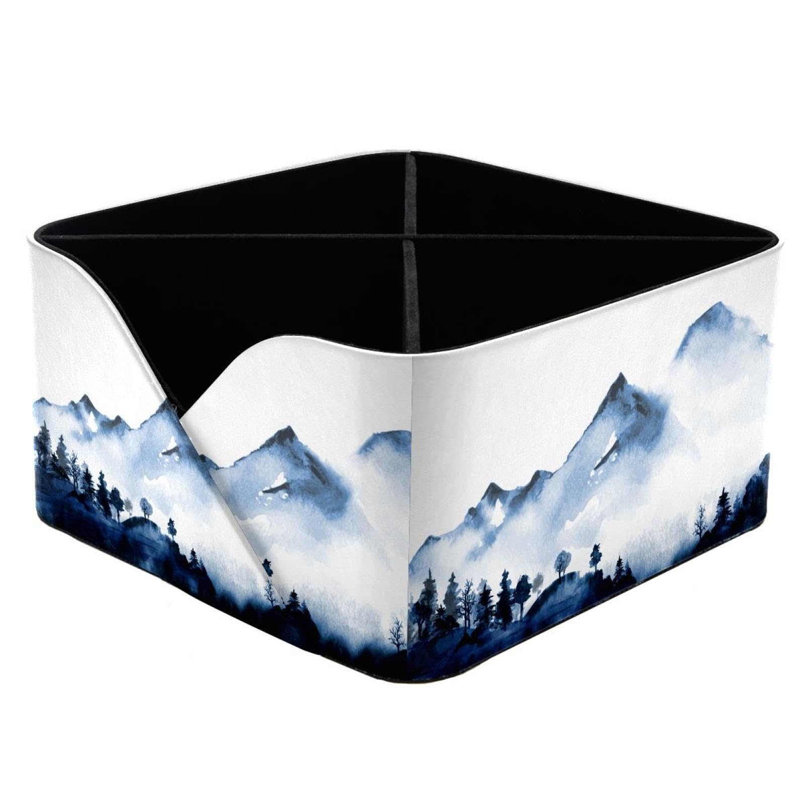 KengjuTesu Foggy Wild Forest Trees and Mountains Desktop Organizer Pen Holder, Rectangular Pencil Cup for Office, Study and Makeup Stations