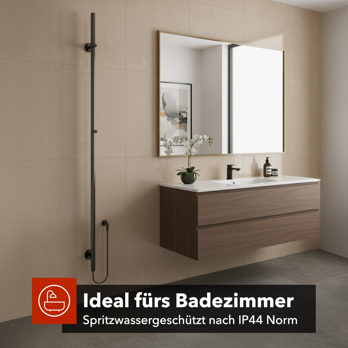 Belvit elektrischer Handtuchtrockner einzeln, Handtuchwärmer elektrisch mit 2 Heizstufen 45/60 °C, Timer 45/90 Min., 60 W, Aluminium, 2 Haken, Wandmontage mit Stecker – Grau Gebürstet
