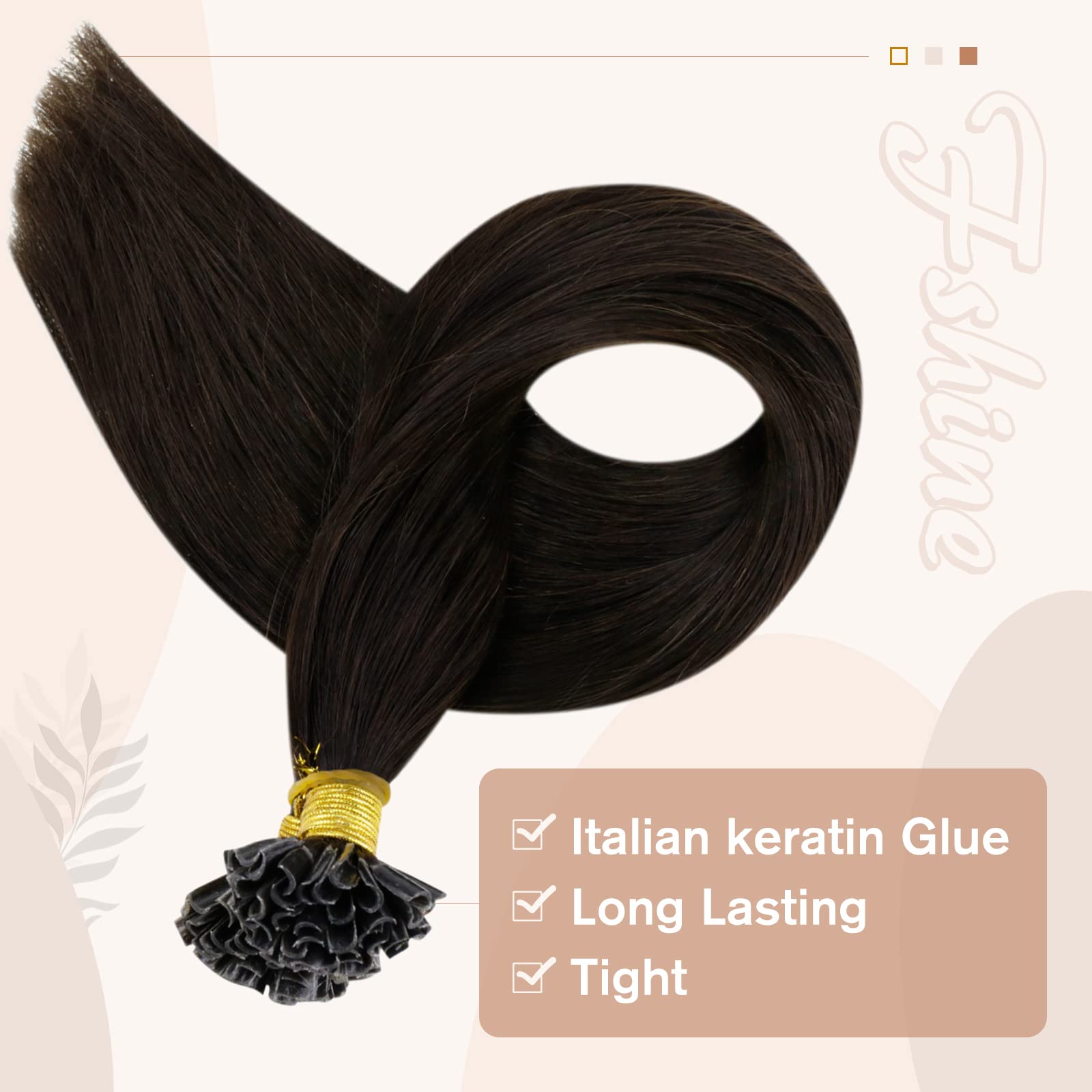 Fshine Regalo Di Natale Extension Cheratina Capelli Veri 55CM 50g Remy Capelli Keratin Extension Castano Scuro Hair Extension Human Hair 1g/ciocca Extension Lisci Capelli U-tip Extension #2