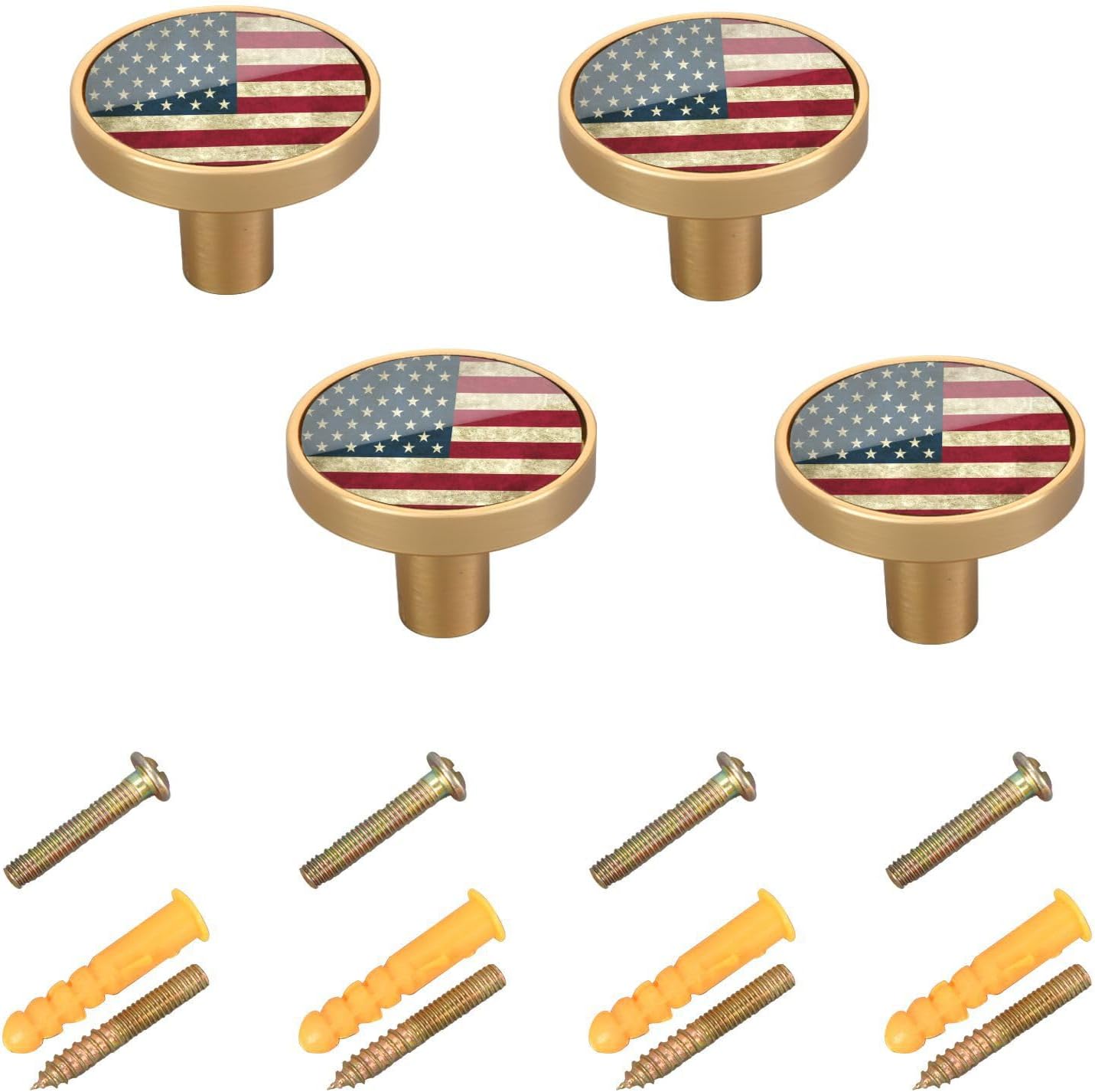 YETTASBIN American Flag Cabinet Knobs 4 Pack, Round Drawer Dresser Pulls Handles Knobs, 1-1/4 Inch Kitchen Cabinet Hardware Knobs for Door, Closet Home Office Furniture Decor