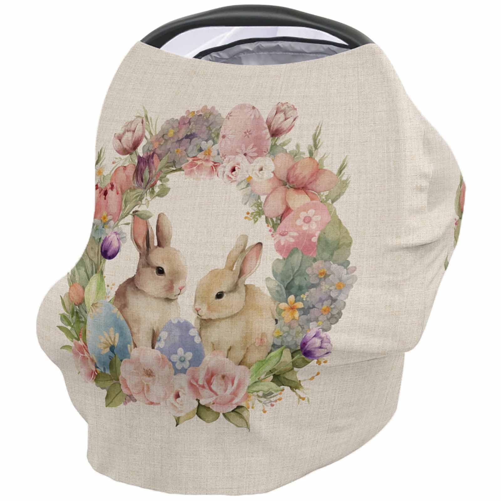 Nursing Cover for Breastfeeding Scarf, Easter Day Bunny Egg Retro Floral Wreath Baby Car Covers Super Soft Multi Use for Canopy Shopping Cart Cover Blanket Stroller Cover