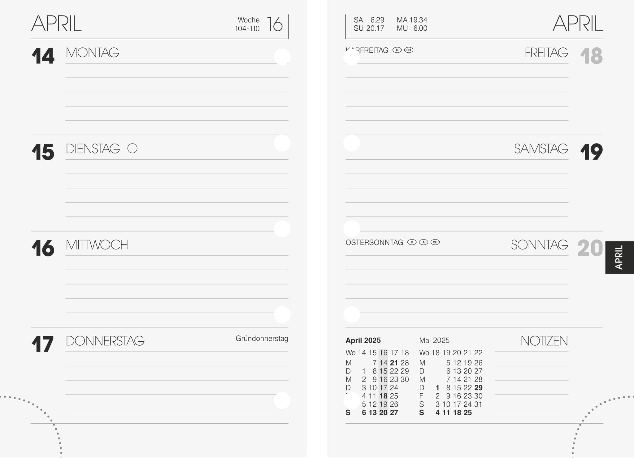 BRUNNEN Weekly Replacement Calendar Model 723 (2025), 2 Pages = 1 Week, A7, 160 Pages