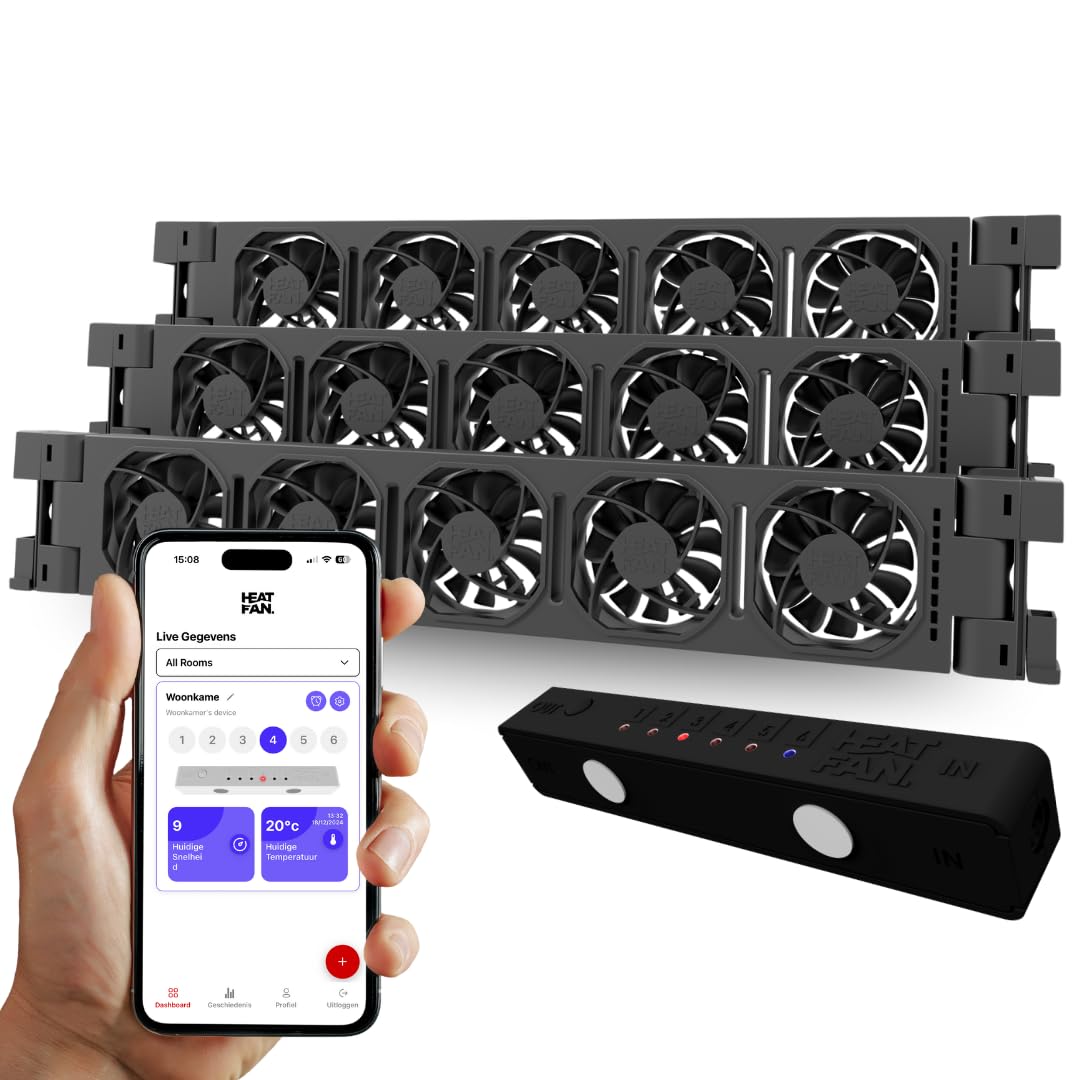 Heatfan 5 Trio Heizkörper ventilator mit WLAN-App flüsterleise <20 dB, spart bis 30% Heizkosten, einfache Montage, universeller Heizkörperlüfter für Heizkörper von 110 bis 170cm - 3 Stück - Schwarz