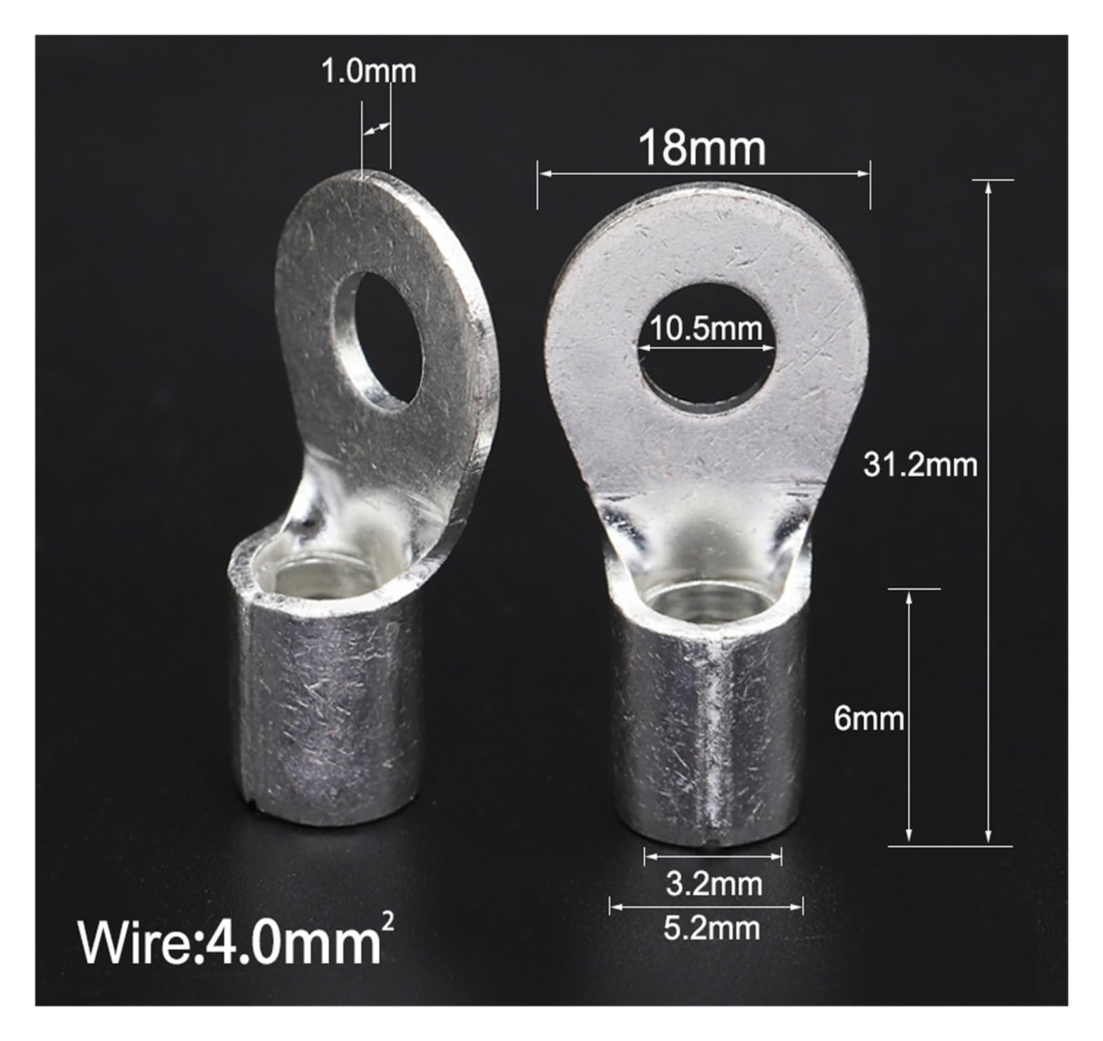Conector de lengüeta de anillo redondo de cobre, Cable OT4-4/5/6/8/10/12/16 4mm2(OT4-10 (Copper),Quantity-50Pieces)