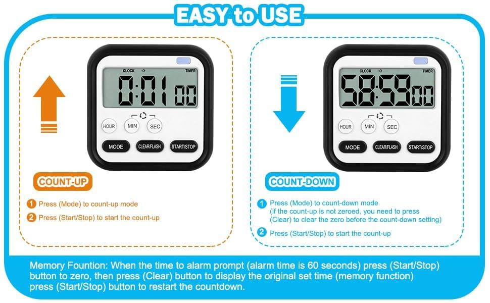 Image of Digital Alarm Clock for Students with Loud Alarm and Automatic Sensor, Time & Date Display - Table Clock for Home, Office, Bedroom, and Kitchen, Perfect for Heavy Sleepers (Blue Stopwatch Timer)