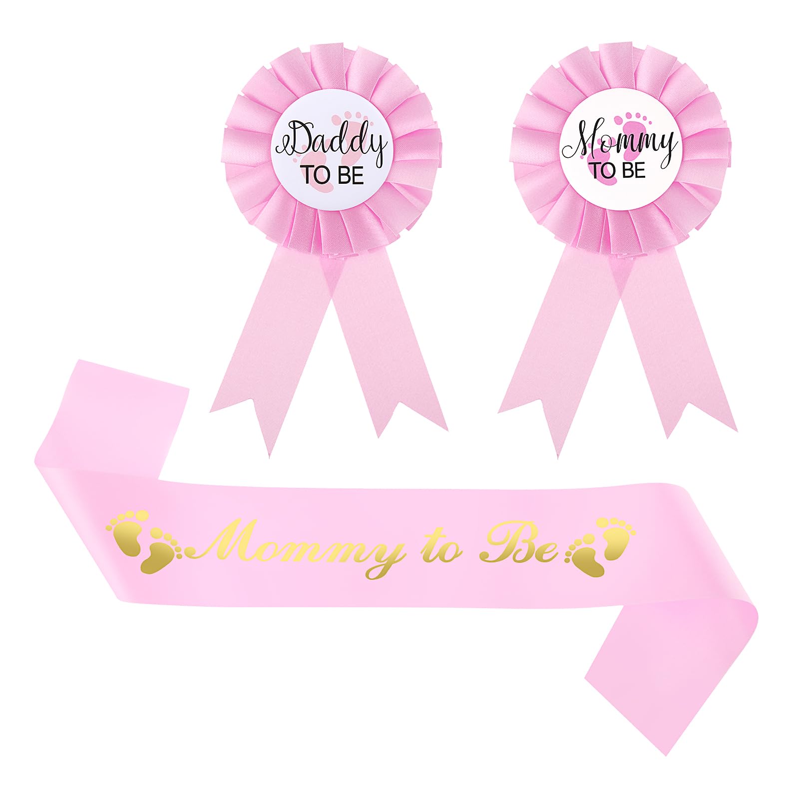 3 PCS Mom & Dad to Be Pin, Mom & Dad to Be Sash, Pink Baby Shower Sash, Maternity Sash, Daddy Mommy to be Sashto Baby Shower Maternity Keepsake Gifts Pregnancy Flower Belly Belt Gender Reveal Souvenir