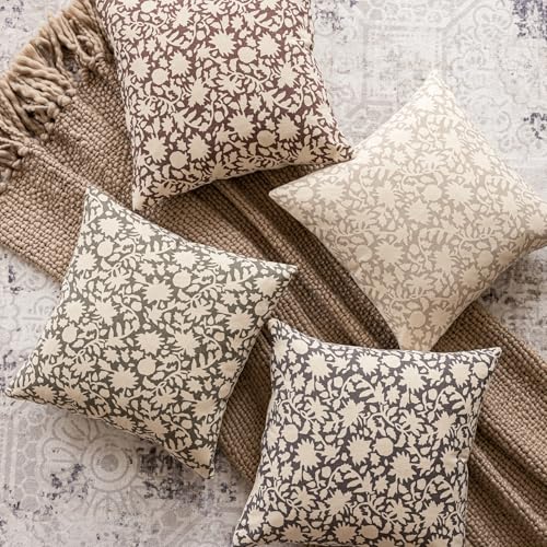 Image of Foindtower Set of 2 Decorative Neutral Floral Throw Pillow Covers Accent Farmhouse Cushion Covers Boho Vintage Pillowcase for Couch Sofa Bedroom Living Room Home Decor,18x18 Inch,Wine Red