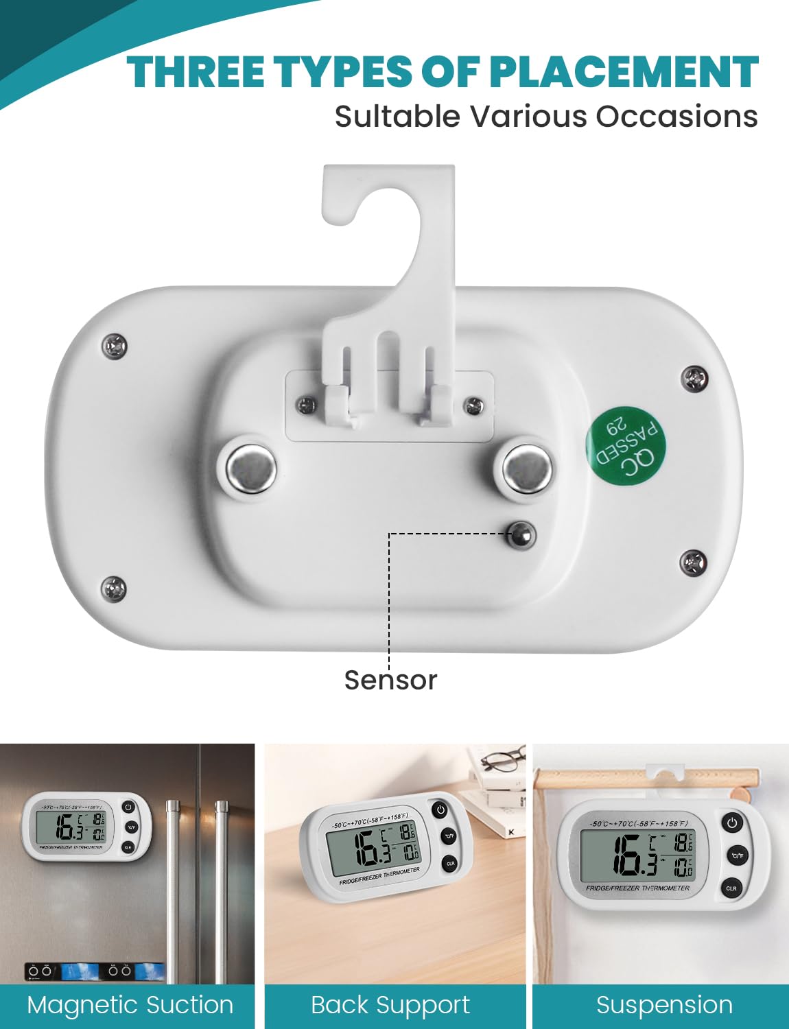 Termómetro para Frigorífico Termómetro Digital, Termómetro Función de Registro Máximo/Mínimo, Termómetro Impermeable para Nevera/Congelador (Blanco)