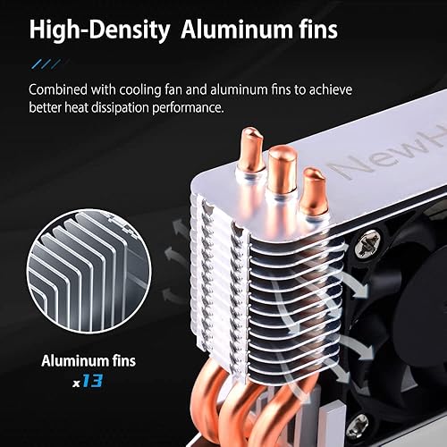 Miniatura 8 de NewHail Disipador de calor SSD M2 2280 de 12 V con ventilador de refrigeración PWM de 1575in tubos de calor de cobre y almohadilla térmica enfriador