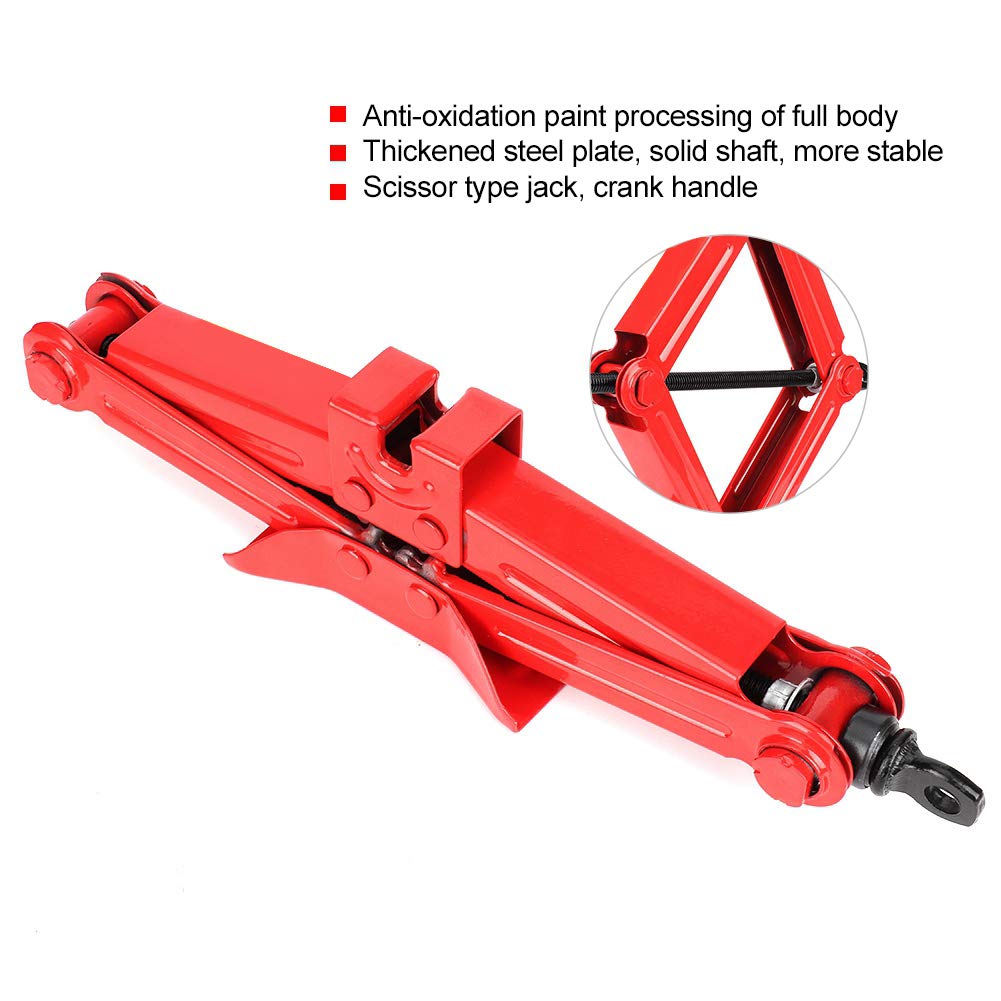 Automotive Scissor Jack - Solidne i przenośne narzędzie do obsługi korby korby ze stali chromowanej 45 #, odpowiednie do sedanów, SUV-ów i ciężarówek
