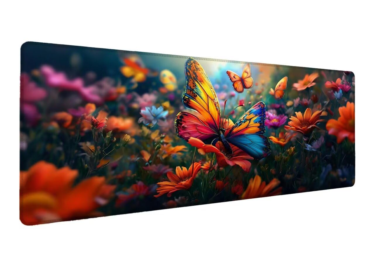 Gamingowa podkładka pod mysz XXL, 1000 x 500 x 3 mm, podkładka pod mysz, duży kwiat, podkładka na biurko, antypoślizgowa gumowa podstawa, na biurko, szyte krawędzie, podkładka pod mysz, podkładka na