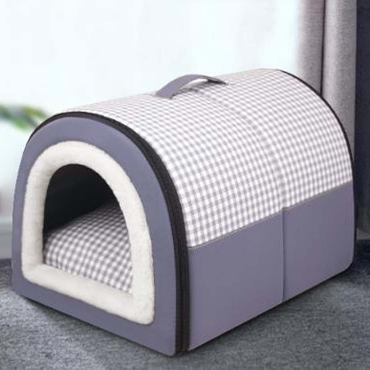 Cuccia per cani da interni, cuccia per cani 2 in 1, pieghevole, con cuscino rimovibile anti-ansia, impermeabile, calda, cuccia calmante per cani (70 x 55 x 45 cm, blu)