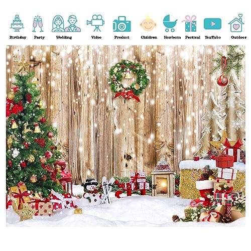 SJOLOON Wood Christmas Backdrop Snowflake Christmas Tree Photo Backdrop Xmas Background for Christmas Party Decoration Family Gathering 12590 (7x5FT) by SJOLOON - Image 3