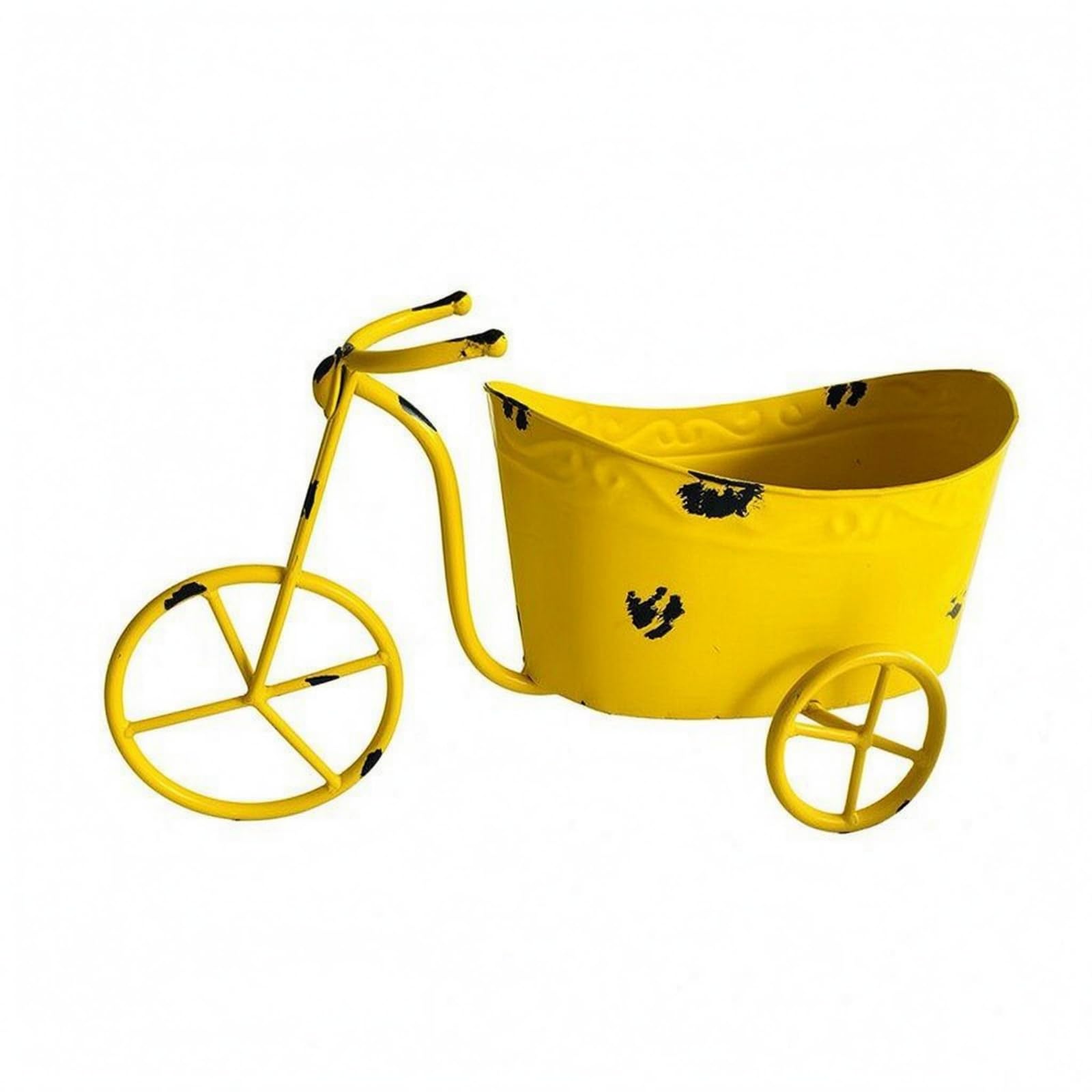 Decorative Iron Tricycle Garden Wagon Vintage Rustic Flower Display Wagon Rust Finish Wagon Planter Small Size for Photography Prop, Yellow, S-image-48