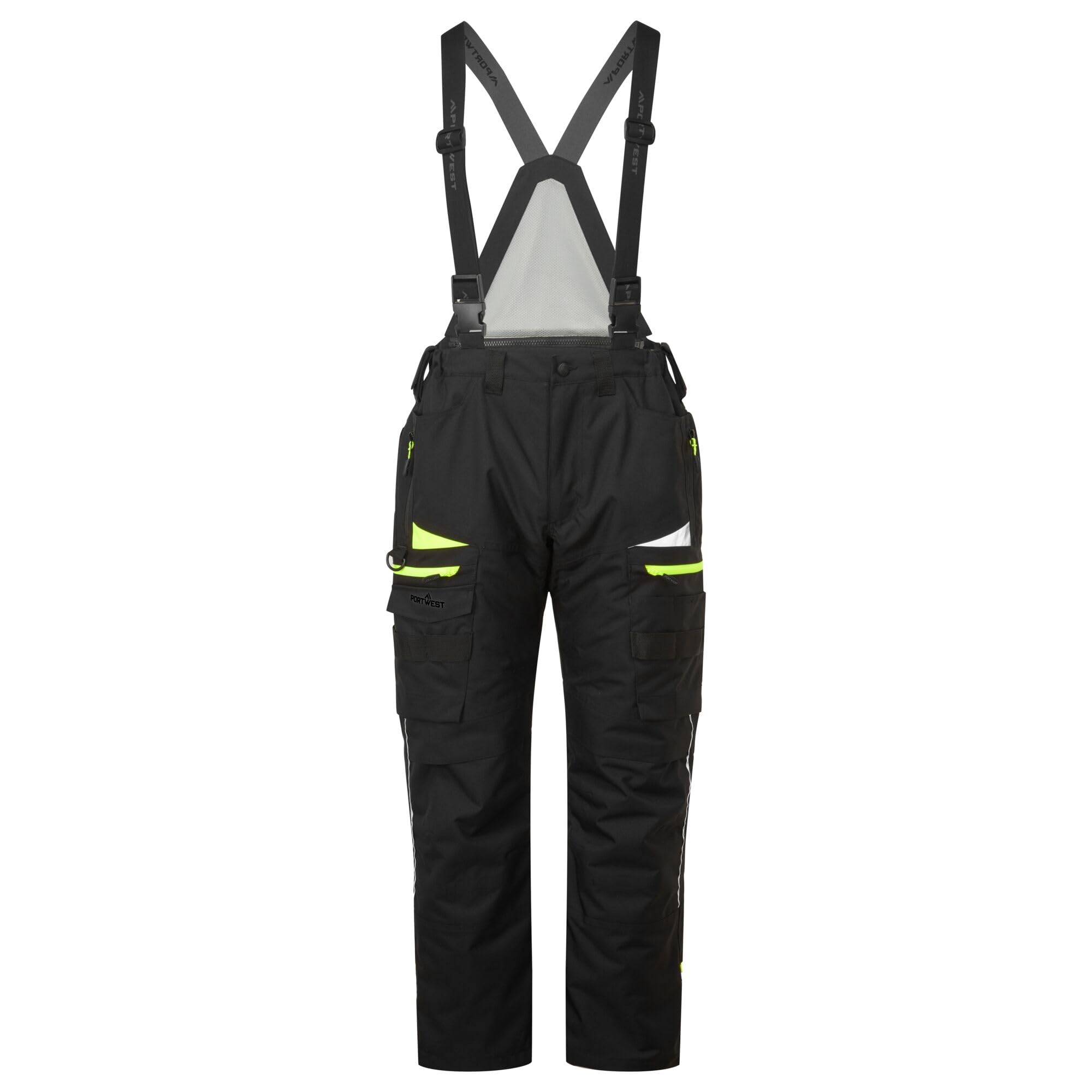 Portwest DX458 Men's Insulated Bib and Brace Work Overalls Detachable Winter Trousers Waterproof Reflective Rain Dungarees Black