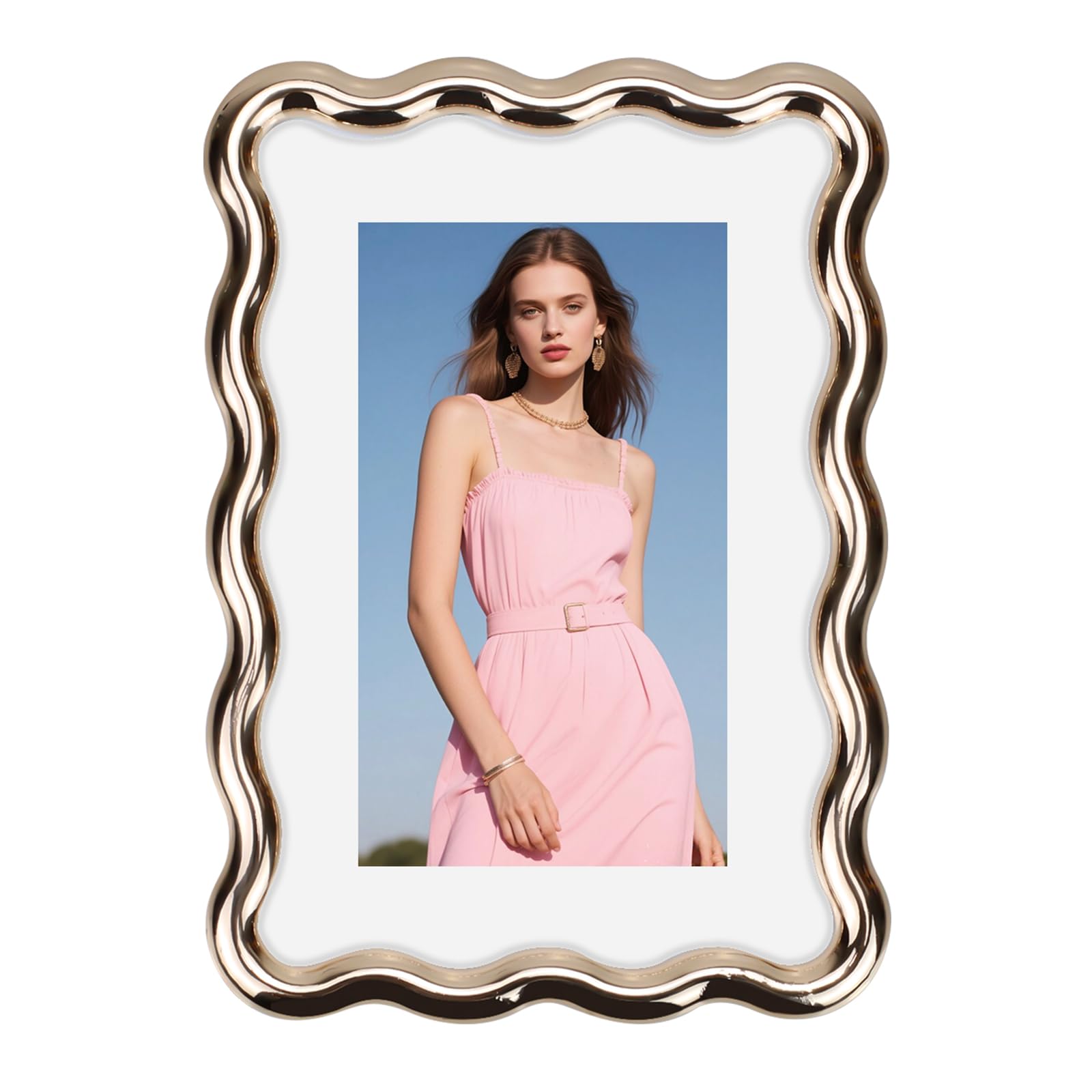 Essovee 4X6 Metal Picture Frame with HD-Tempered Glass, Gold Wave Photo Frame with Velvet Back,Simple Picture Frame for Tabletop and Wall Mount Display — image 1