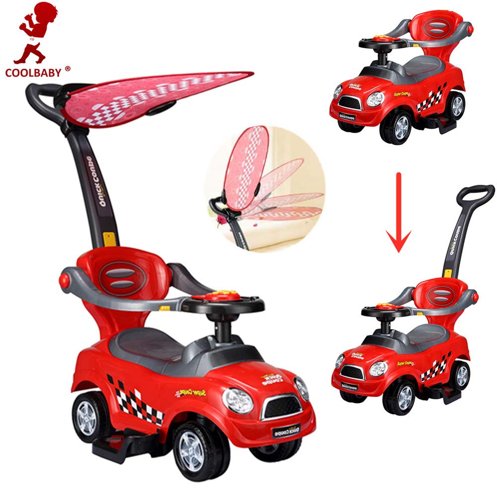 COOLBABY 3 in 1 Baby Walker Activity Ride-On Toys Mini Push Car with Covered Stroller Toddler Buggy Twisting Car for Unisex Outdoor Sports Scooters Red