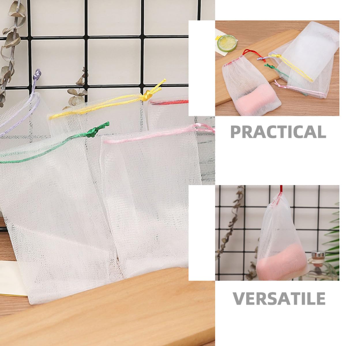 LABRIMP 50 Pezzi Sacchetti Portasapone in Pe Rete Schiumogena la Pulizia del Viso, Design Laccetto Appendibile, Borsa Pratica per Sapone Solido e Detergente