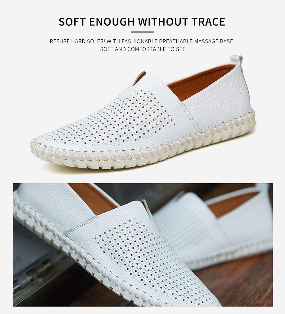 Men's Genuine Leather Loafer Shoes Slip On Soft Walking Shoes Perforated Driving Shoes - Image 2