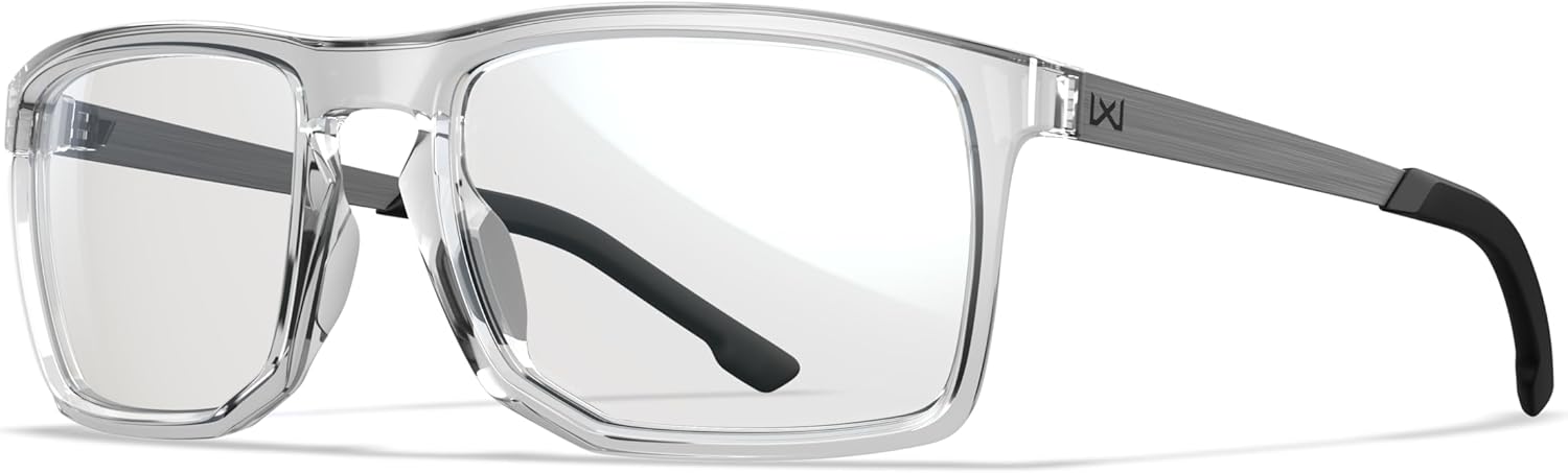 Wiley X WX Axe Sunglasses Safety Glasses for Men Shatterproof UV Eye Protection for Combat, Shooting & Outdoor Clear Lenses Gloss Crystal Clear Frames